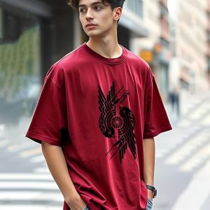 AUSK Mens Loose Fit Oversized Printed Cotton T-Shirts Half Sleeve Drop Shoulder Men Tshirt